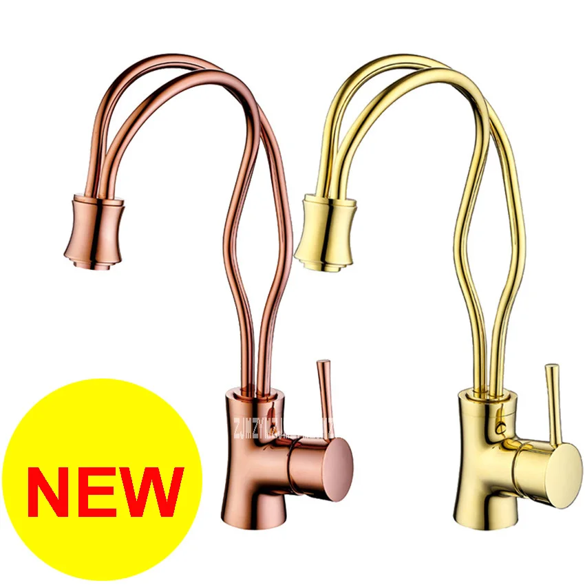 Z074 Art Creative Kitchen Sink Faucet Vegetable Washing Basin Golden Copper Cold And Hot Water Tap 360 Degree Rotating | Обустройство