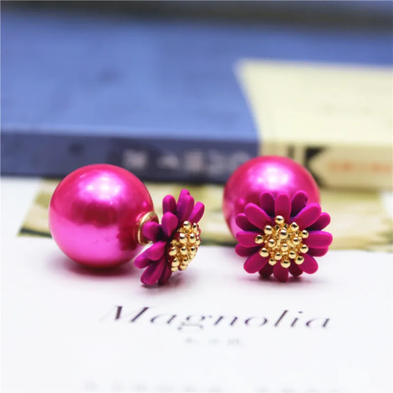 Женские серьги гвоздики с двумя искусственными жемчужинами большими бусинами и