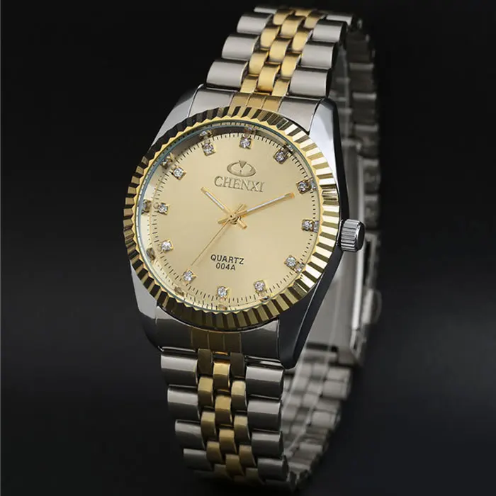 Silver Golden Dial Золотой золотые часы мода мужчины смотреть полный золота нержавеющей стали кварцевые часы наручные часы оптом chenxi золотые часы мужчины - Цвет: Silver Golden Dial