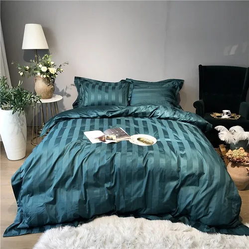 bedding set 5 1000TC Комплект постельного белья из египетского хлопка в белую и серую полоску, роскошный комплект постельного белья для отеля, пододеяльник, мягкая простыня, QUEEN KING parure de lit - Цвет: bedding set 5