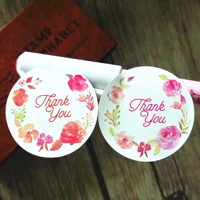 120 шт./лот ярлык с надписью Thank you из розовых цветов клейкая крафт бумага для