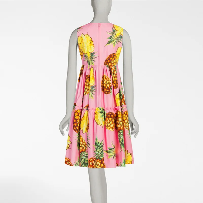 2017 новое летнее модное милое платье без рукавов с принтом ананаса Милое Платье До