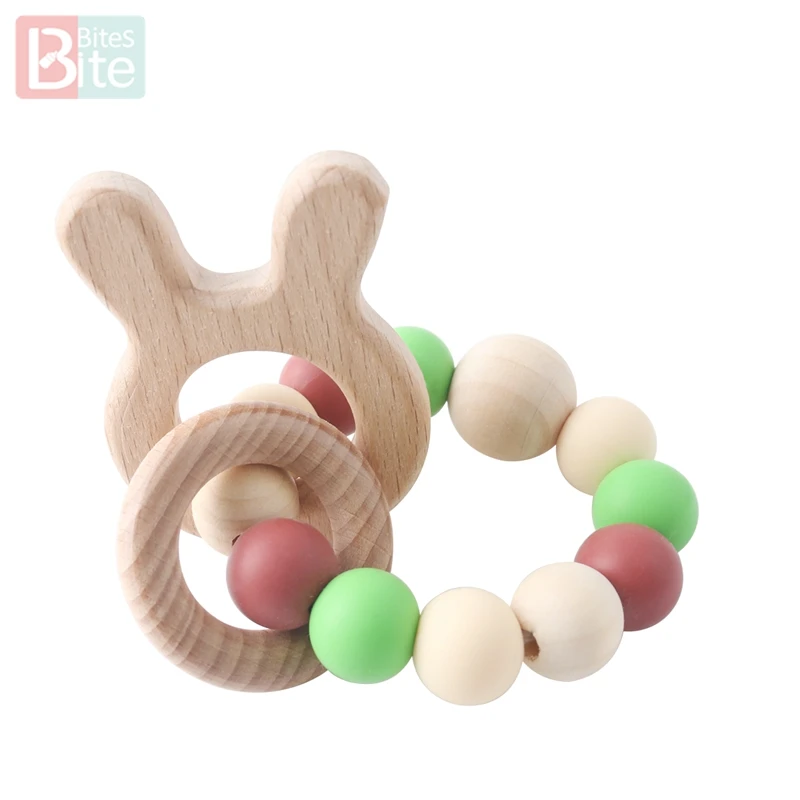 Bracelet Rabbit 1 шт., детский силиконовый браслет для прорезывания зубов, кролик, силиконовые бусины, круглое кольцо из натурального дерева, пищевой силикон, детский Прорезыватель - Цвет: Bracelet Rabbit