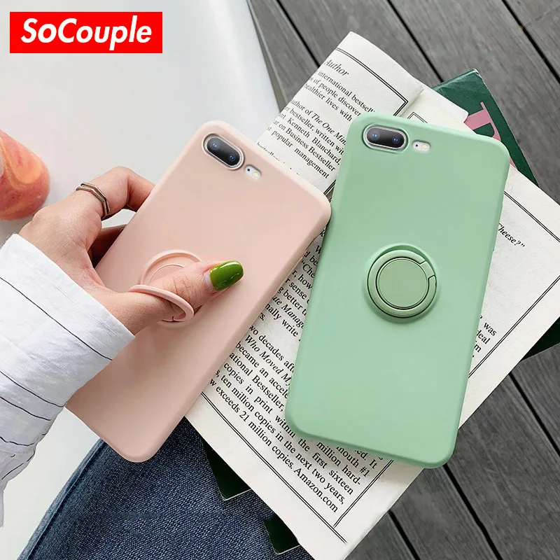 SoCouple жидкостный мягкий силиконовый держатель для телефона чехол для iphone 11 Pro Max X Xs max XR 7 8 6 6s plus сплошной цвет кольцо ручка чехол для телефона