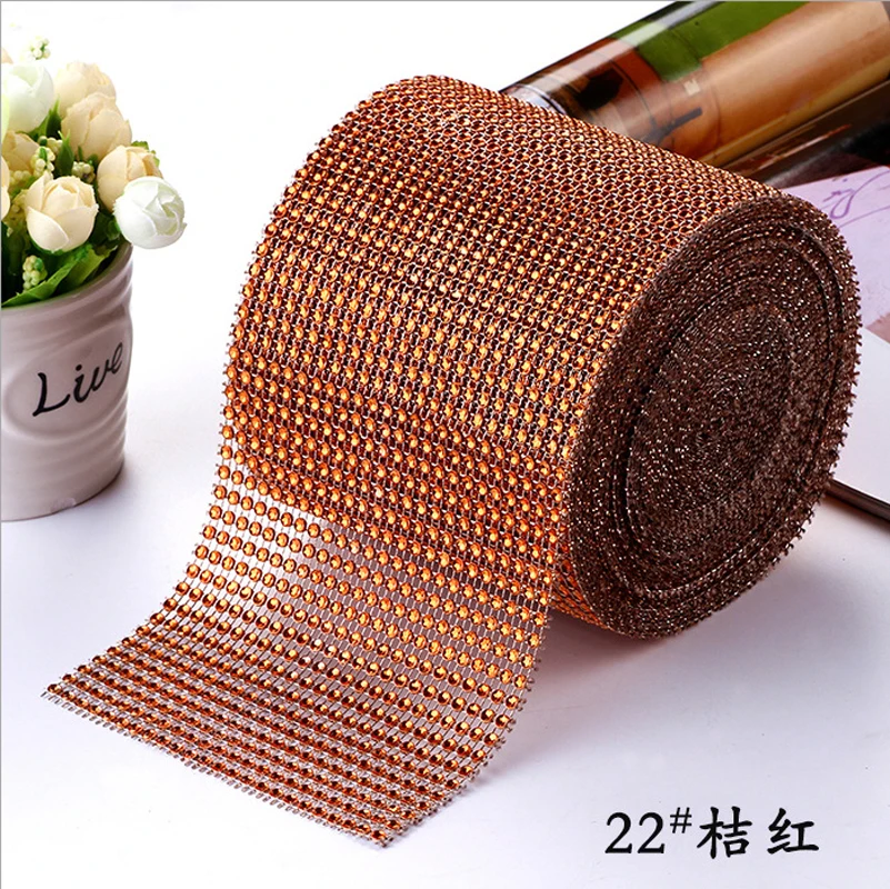

4.75"X10 Yards Orange Diamond Mesh Wrap Rhinestone Ribbon Wedding Supplies Home Decoration DIY Accessories 24 Rows Net Drill