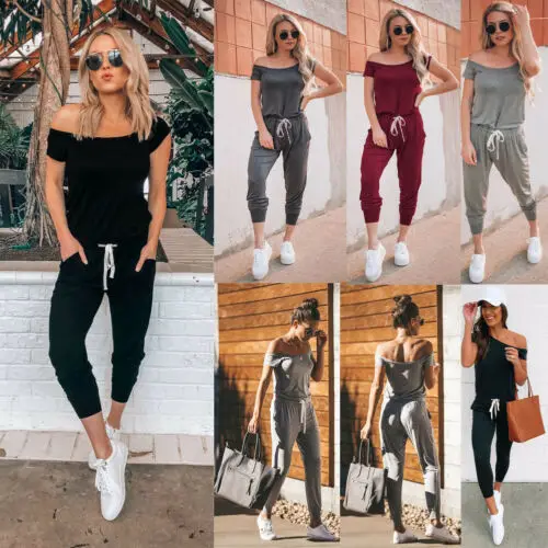 

Womens Summer Sleeveless Jumpsuit Playsuit Ladies Romper Off-Shoulder Playsuit Clubwear Bodycon Trousers Casual Holiday Pants