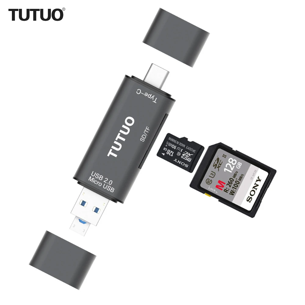 Адаптер TUTUO 5 в 1 Type C и Micro USB адаптер OTG алюминиевый картридер SD/TF для