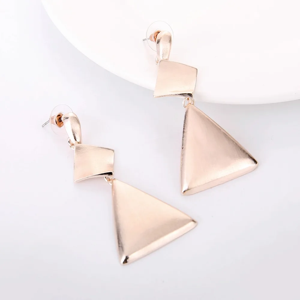 Женские Треугольные Серьги подвески большие сережки цвета розового золота с