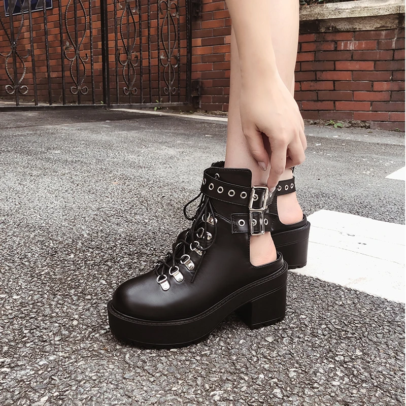 Женские ботинки на шнуровке ботильоны высоком каблуке мотоциклетные YMA858 | Обувь