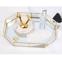 home kitchen decor glasses storage tray gold rectangle makeup organizer tray jewelry holder dessert plate jewelry display