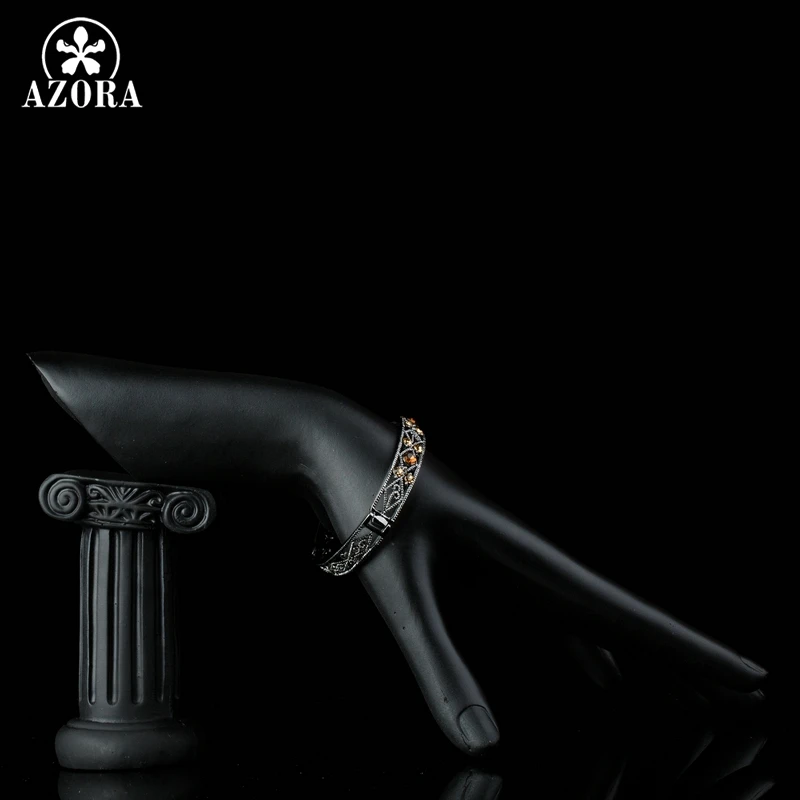 Азора из черненого металла с Цвет старинный узор Браслеты & кольца кристаллами