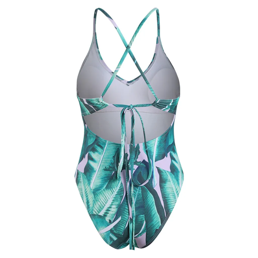 Цельный купальник женский сексуальный бикини с принтом в виде листьев бандо
