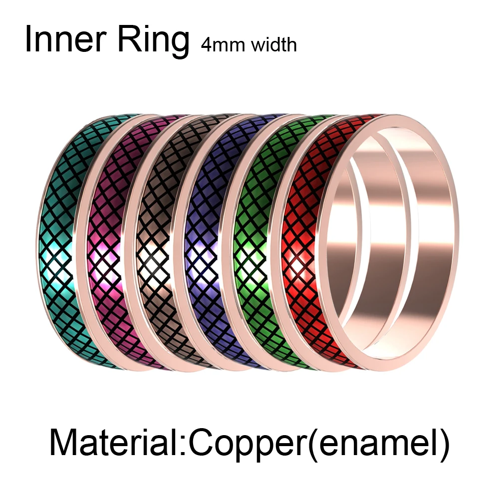 

Floya Green Enamel Inner Rings Stackable Copper Women Rose Gold Filled Ring Vintage 4mm Width Interchangeable Combination Band