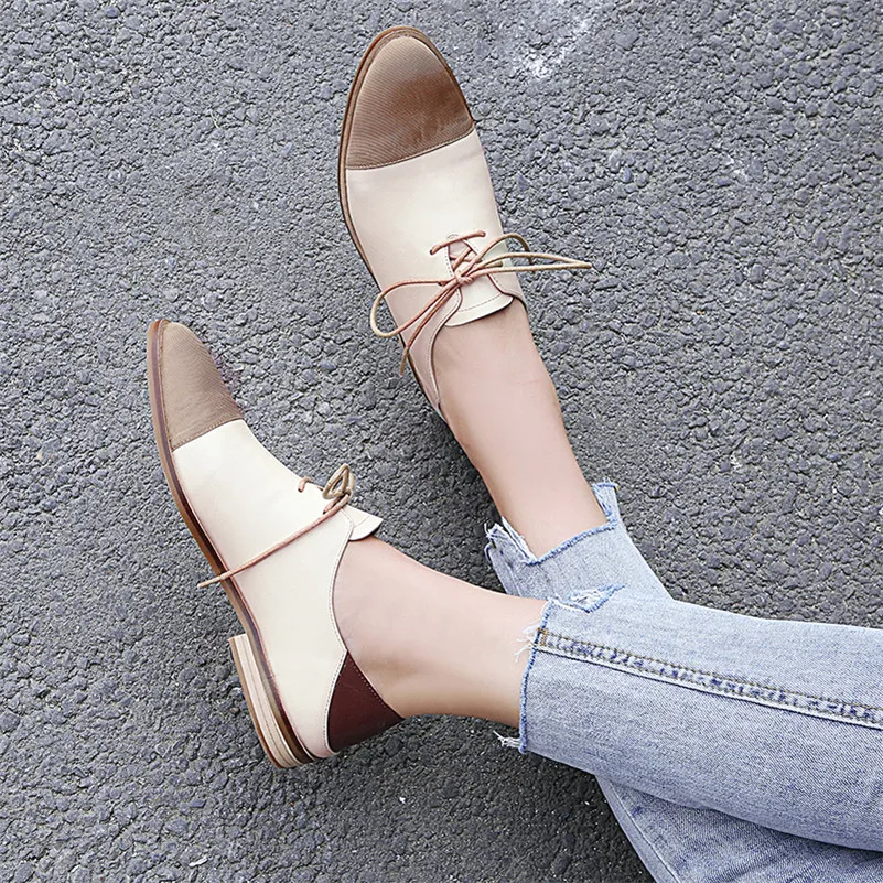 

CONASCO Elegant Women Low Heels Pumps Genuine Leather Lace Up Spring Autumn Shoes Woman Round Toe Casual Shoes Office Pumps