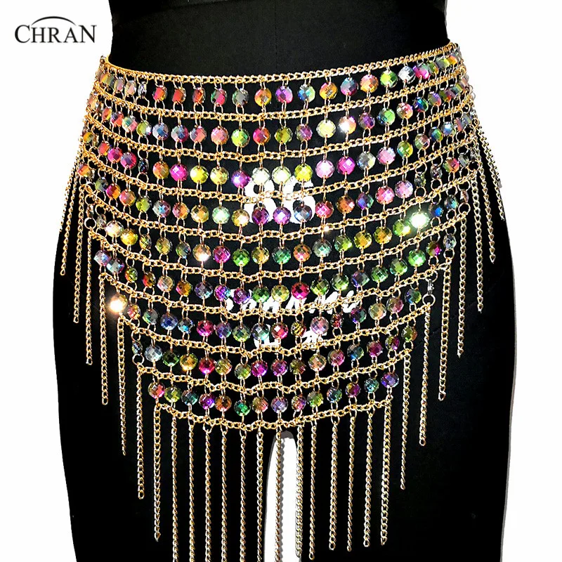 

Chran AB Fringe Skirt Bra Set EDM Party Chain Shoulder Necklace Rave Bralete Festival Dress Costume Wear Ibiza Jewelry CRS429