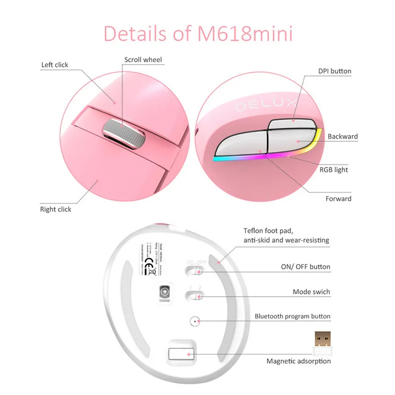Delux M618, мини беспроводная мышь, Bluetooth, 4,0+ 2,4 ГГц, подзарядка, игровая мышь, офисный ноутбук, ПК, бесшумная мышь, эргономичная Вертикальная мышь