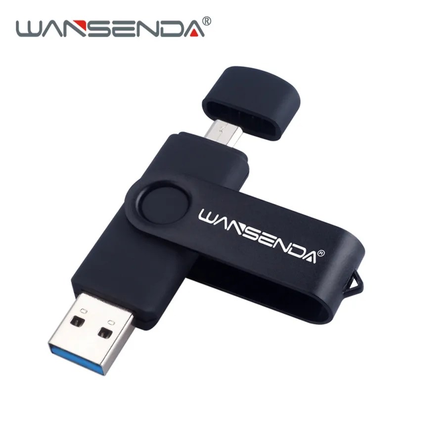 WANSENDA Usb 3,0, USB флеш-накопитель, высокоскоростной OTG флеш-накопитель, 16 ГБ, 32 ГБ, 64 ГБ, 128 ГБ, 256 ГБ, флешка, 2 в 1, микро USB флешка, двойной USB - Цвет: Черный