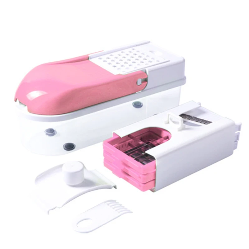 Овощерезка Dicer Mandoline 8 лезвий для нарезки кубиками сетка многофункциональная ручная терка для картофеля моркови Dicer Кухонный инструмент - Color: Pink