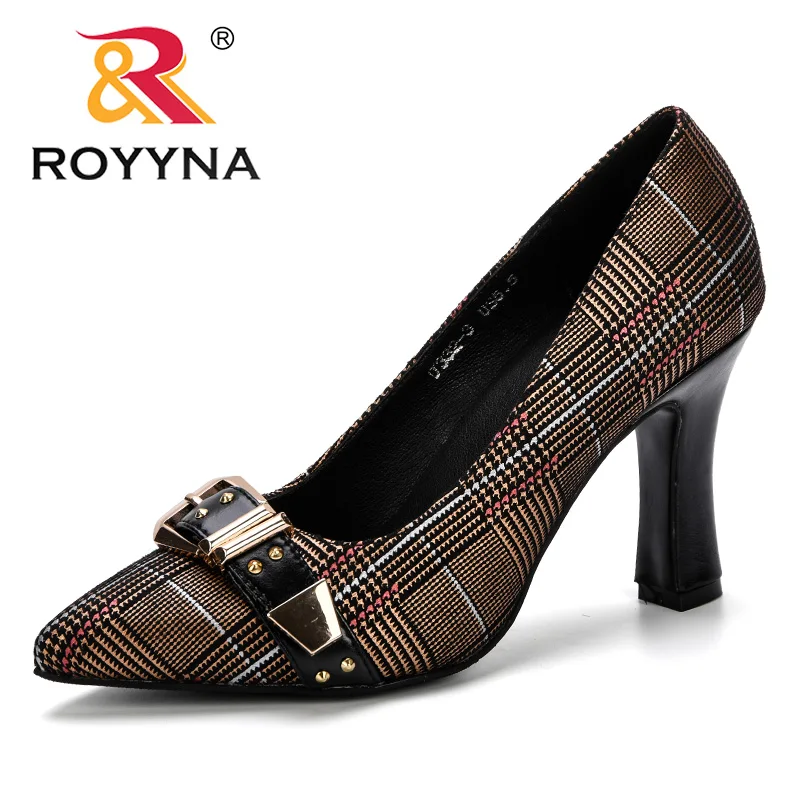 Coppery ROYYNA/женские туфли-лодочки; коллекция года; сезон весна-осень; модные элегантные офисные женские туфли с острым носком на высоком каблуке; модная женская обувь; большие размеры 34-43 - Цвет: Coppery