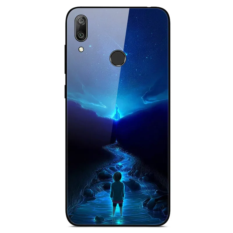 Тёмно-синий Для huawei Y7 чехол из твердого закаленного стекла окрашенный задний бампер для huawei Y7 Y 7 Y7 Prime Pro чехол из закаленного стекла - Цвет: Тёмно-синий