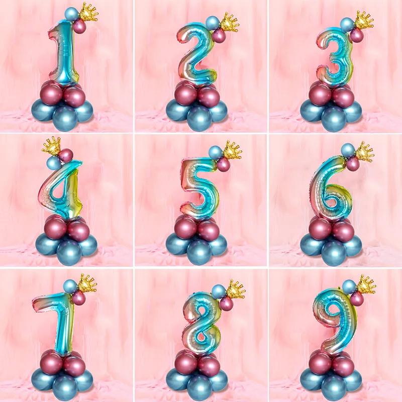 15pcs gradient 15 шт. 1st 1 2 3 4 5 6 7 8 9 лет с днем рождения воздушные шары из фольги в виде цифр для маленьких мальчиков и девочек вечерние украшения детских товаров, 2nd 3rd 4th - Цвет: 15pcs gradient