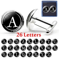 mens fashion 26 letters cufflinks initial letter glass dome cufflinks gift for men box packaging