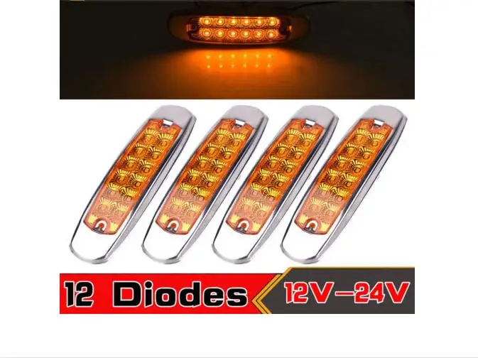 4 упак. Янтарный светодиодный 12 светодиодные боковые габаритные лампы Рыба Форма