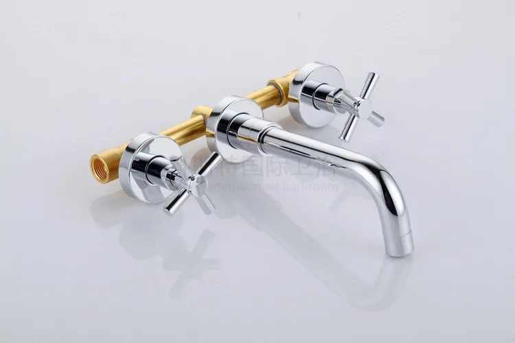 Настенный однотонный латунный Смеситель для раковины с двойными крестовыми