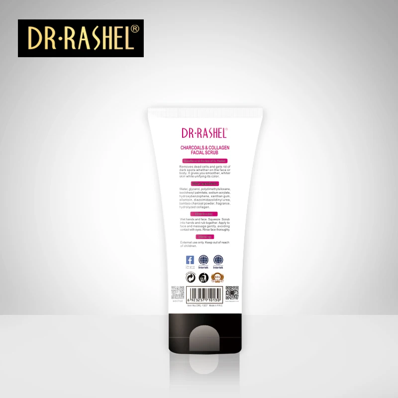 2 pcs Black Facial Scrub Exfoliating Face Cleanser Charcoal Collagen Oil Control Skin Care 100 ml DRRASHEL | Красота и здоровье