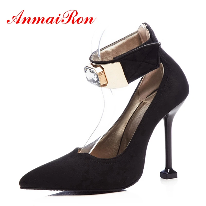 

ANMAIRON 2020 plus size 34-47 Women Pumps Brand Women Shoes High Heels Sexy Pointed Toe Flock Shallow Party Wedding Shoes CR163