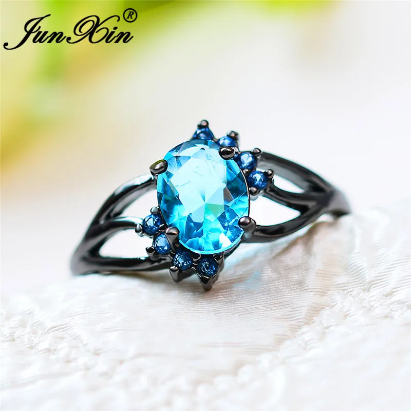 ROXI минималистский Aqua синий Кристалл Овальный Камень Кольца для женщин кольцо из