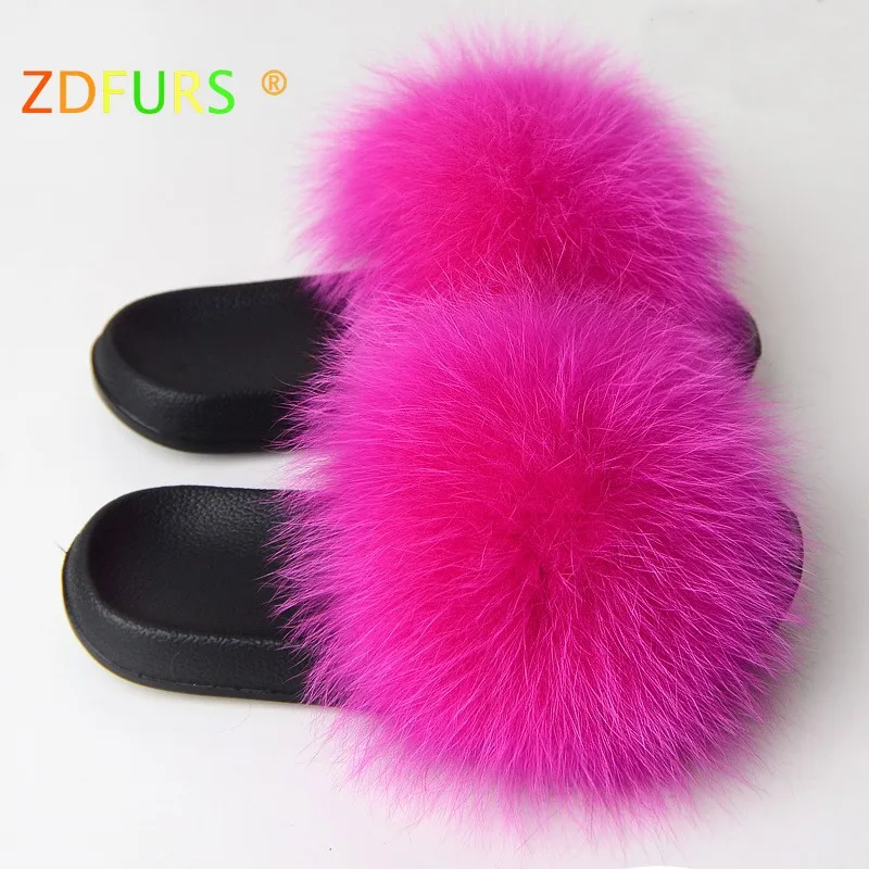 rose red ZDFURS* ; Лидер продаж; летние шлепанцы из лисьего меха; модные шлепанцы из ЭВА с натуральным мехом; женская пляжная обувь; женские Вьетнамки; яркие цвета - Цвет: rose red