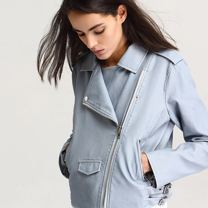 ESCALIEA женская кожаная куртка из искусственной кожи пальто с отложным воротником