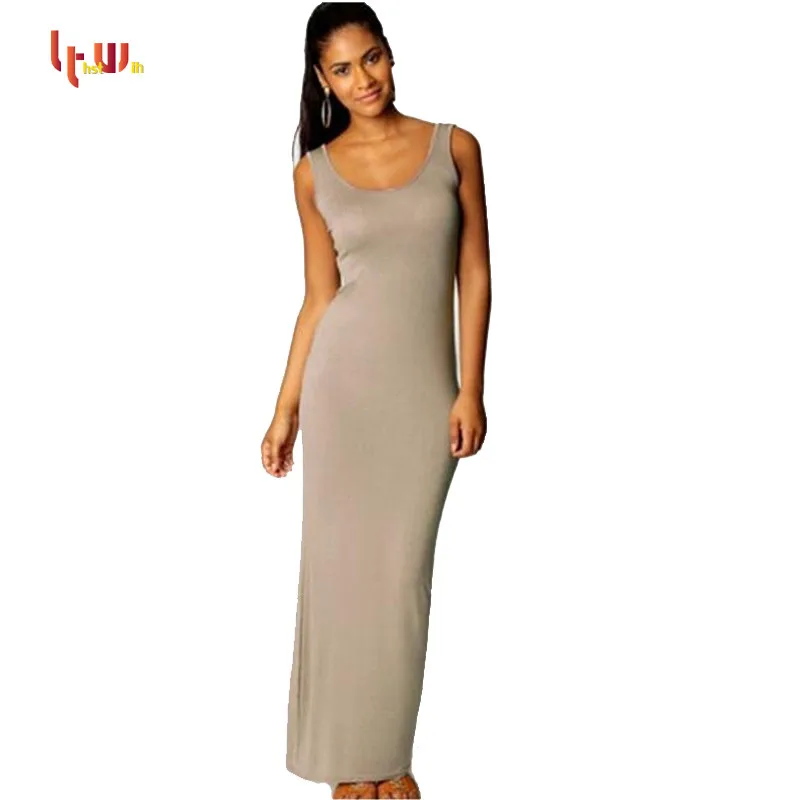 Летние Для женщин o-образным вырезом без рукавов длинное платье элегантный