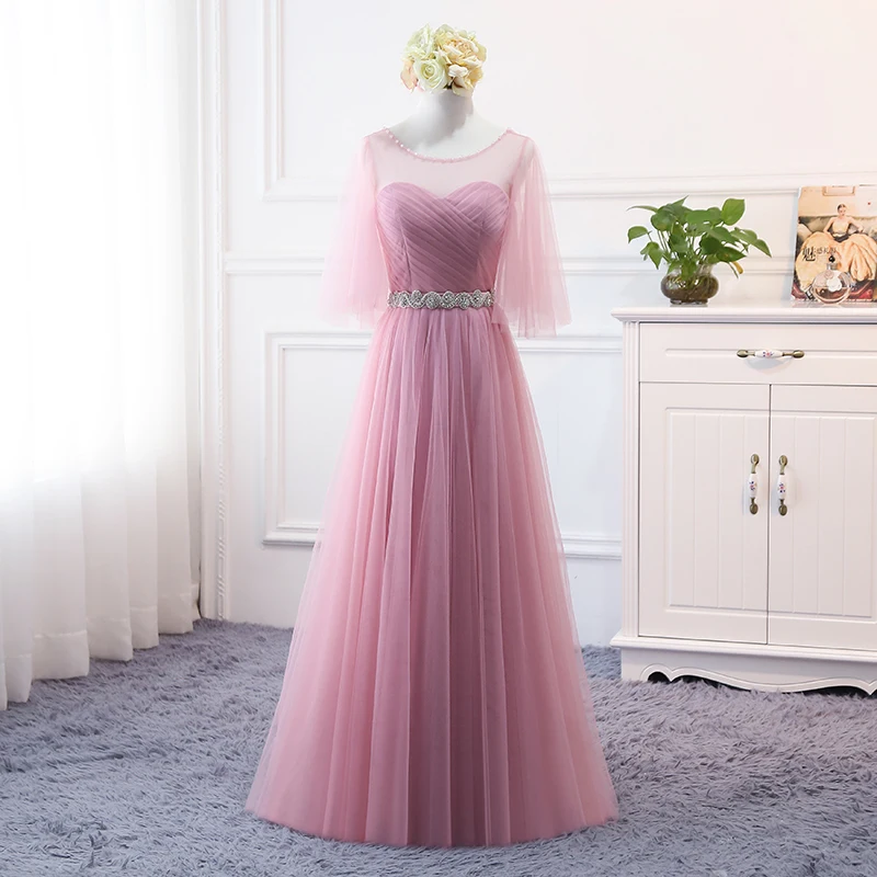 Женское длинное платье подружки невесты светоотражающее из тюля с бусинами на