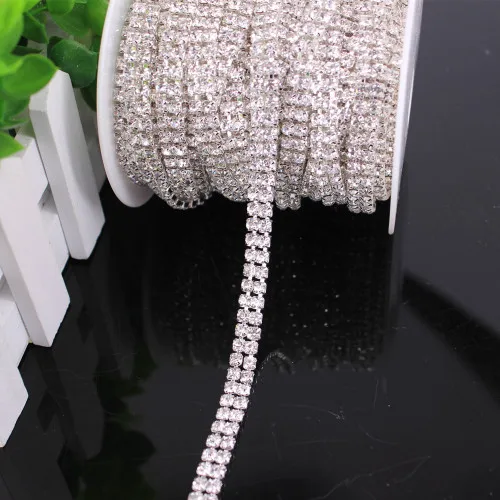 2 Row Silver Trim 1 розовое золото 2/4 ряд горный хрусталь для отделки, Аппликации Стразы с кристаллами, отделка с прозрачной цепью, Серебряная Золотая лента для торта, костюм, платье - Цвет: 2 Row Silver Trim