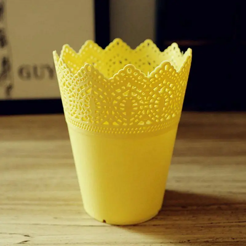 Plastic lace vase flowerpot factory pot home office decoration accessories-yellow