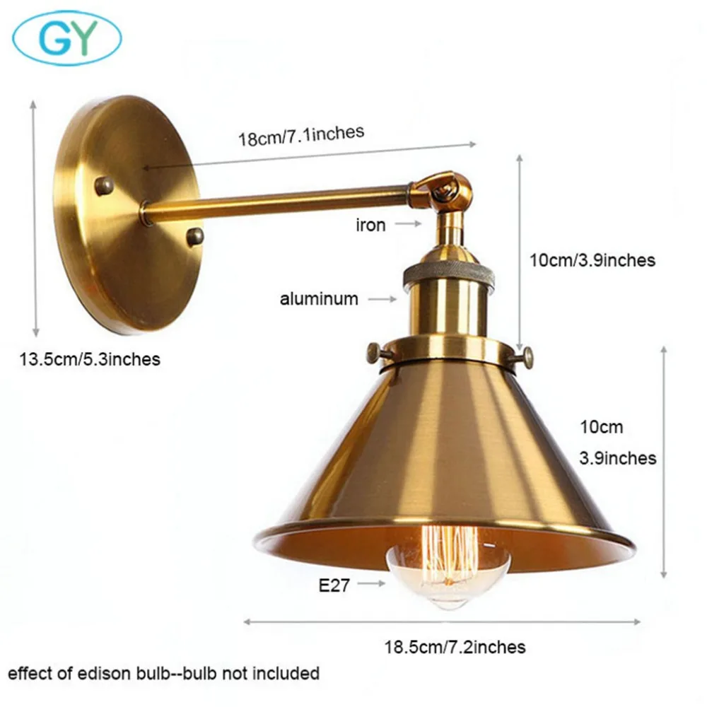 Светильник металлический настенный золотистый в стиле ретро винтажный