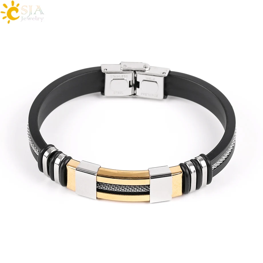 Csja Masculina силиконовый браслет золотого цвета из нержавеющей стали горячая