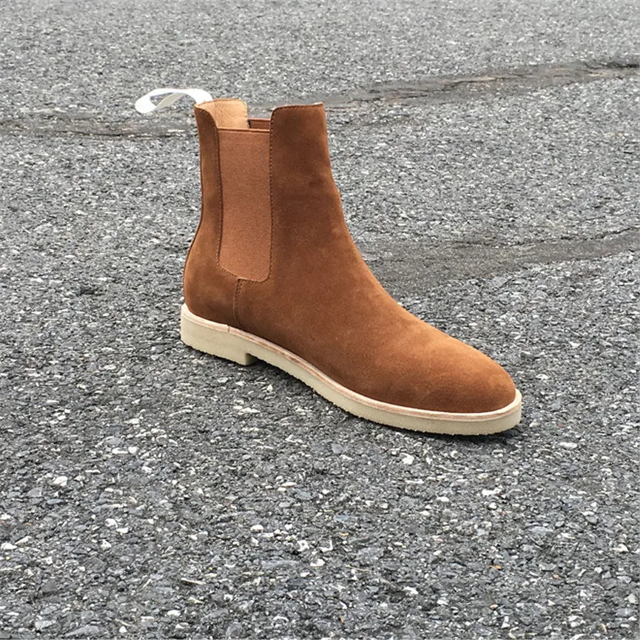 Мужские замшевые ботинки челси черные ручной работы с резиновой подошвой