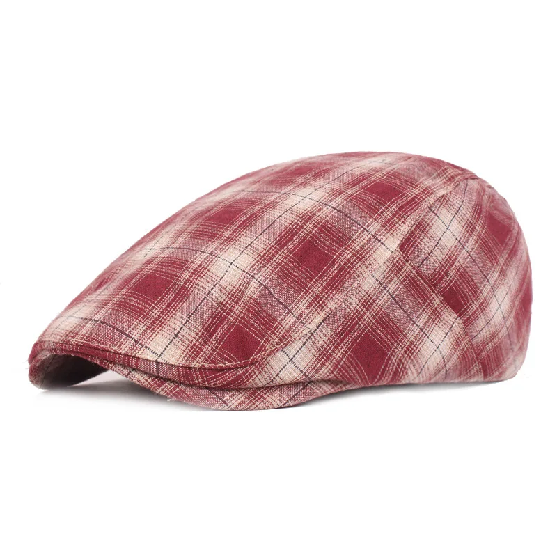 Fashion Summer Sun Hats For Men Women Casual Plaid Cotton Beret Caps Gorras Planas Boinas Check Flat Cap Adjustable Male Berets