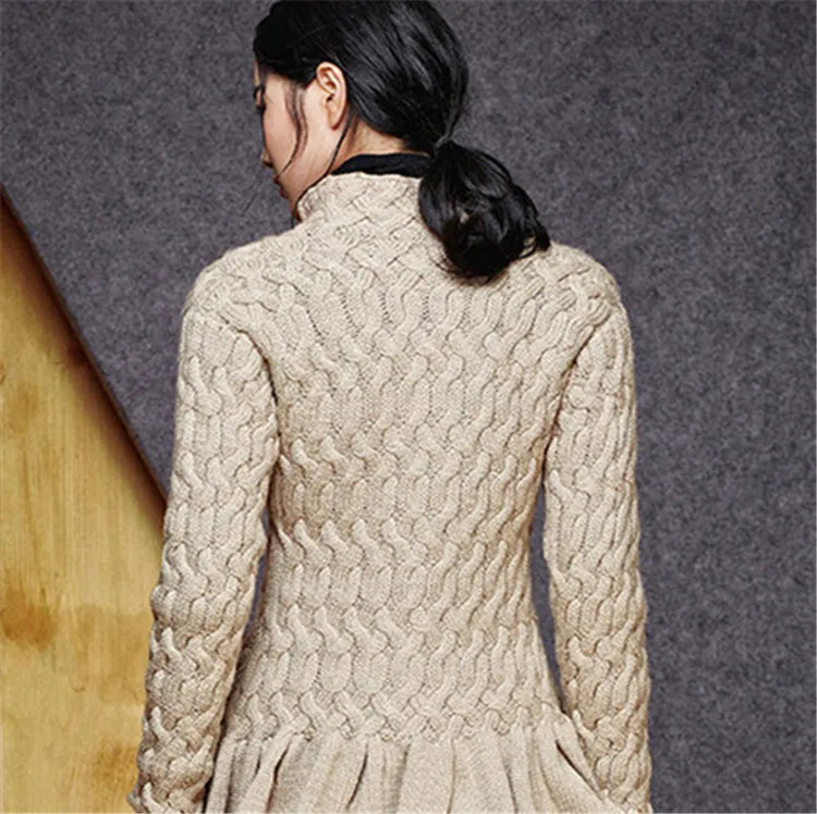 hand made pure wool thick knit women fashion solid stand collar loose single breasted cardigan sweater one&ampover size |