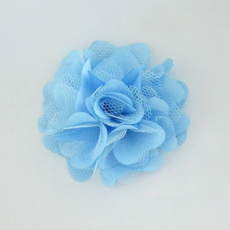 light blue 20 шт./лот " атласная сетка цветы DIY Детские аксессуары для волос Бутик свадебное украшение цветок цветочные аксессуары для волос - Цвет: light blue