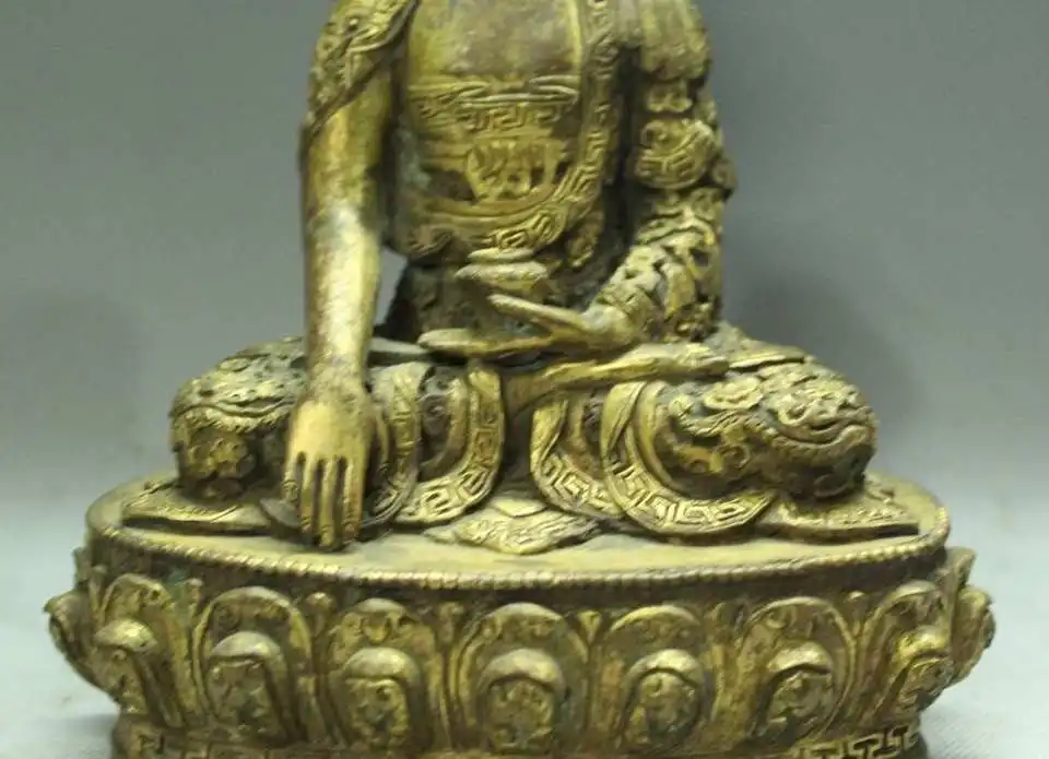 Tibet Bronze 24K Gold Dragon Shakyamuni Amitabha Buddha Sakyamuni Statue |