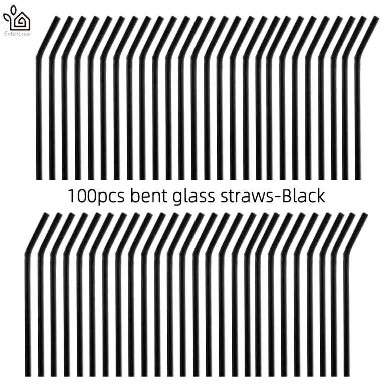 black Entertime 100 шт./лот соломинки из боросиликатного стекла прозрачные изогнутые 20 см x 8 мм многоразовые трубочки оптом для смузи, чая, сока - Цвет: black