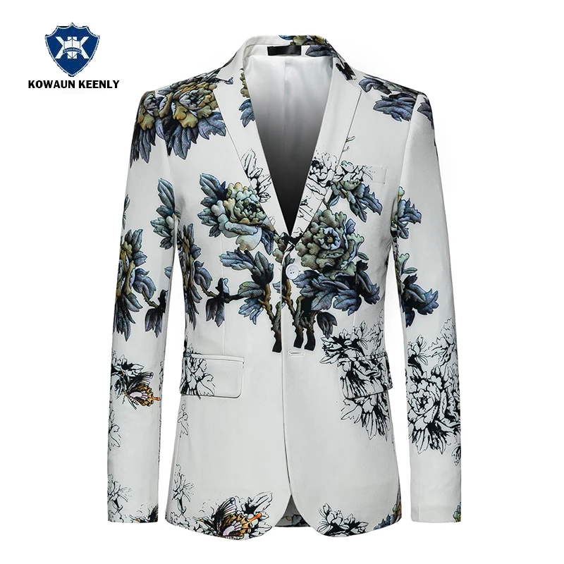 2017 КИТАЙСКИЙ Стиль Блейзер Для мужчин Тонкий цветочный блейзер роскошный принт