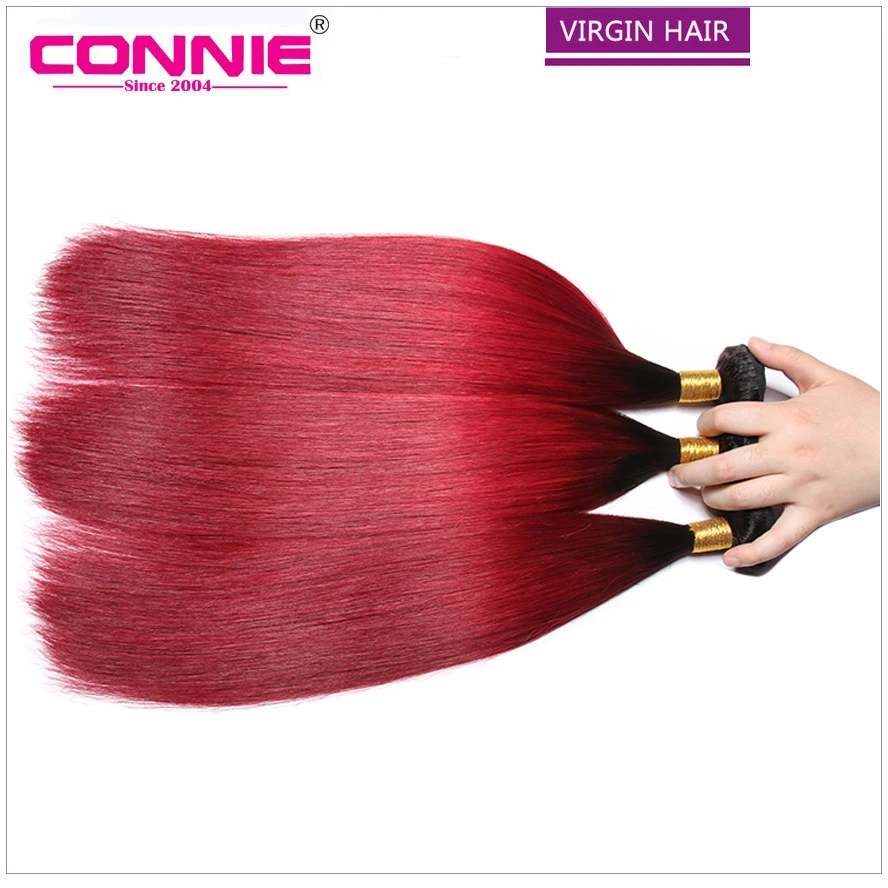 Красный Ombre Прямо Девы Волос Weave Two Tone Цвет Бразильский Выдвижения 1B/Красный