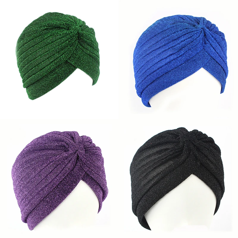 Великолепная Золотая Шапка-тюрбан вязаные простые блестящие индийские шляпы
