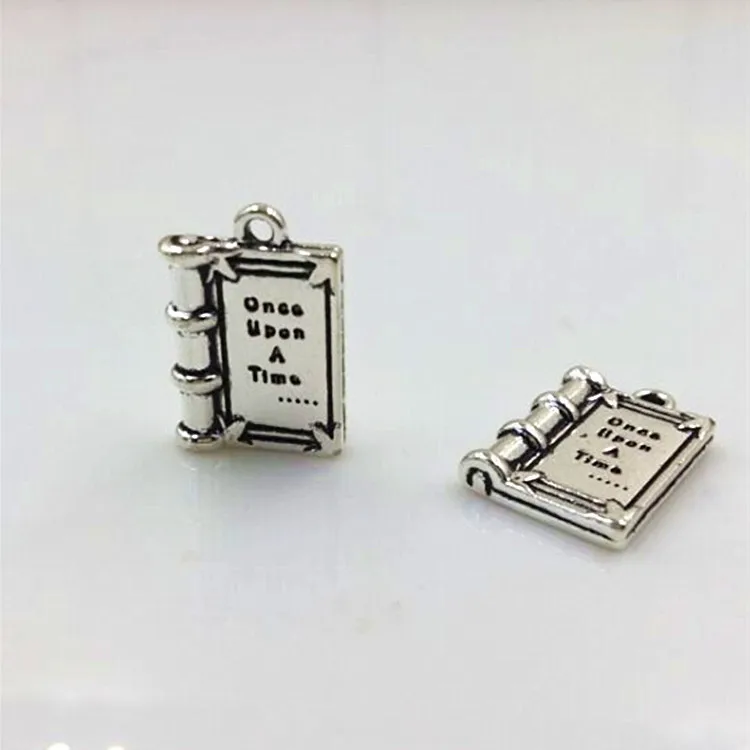 

Top Quality 50 Pieces/lot 2 Sizes Antique Silver Plated Alloy Metal Once Upon A Times Story Book Charm For Diy Jewelry Making