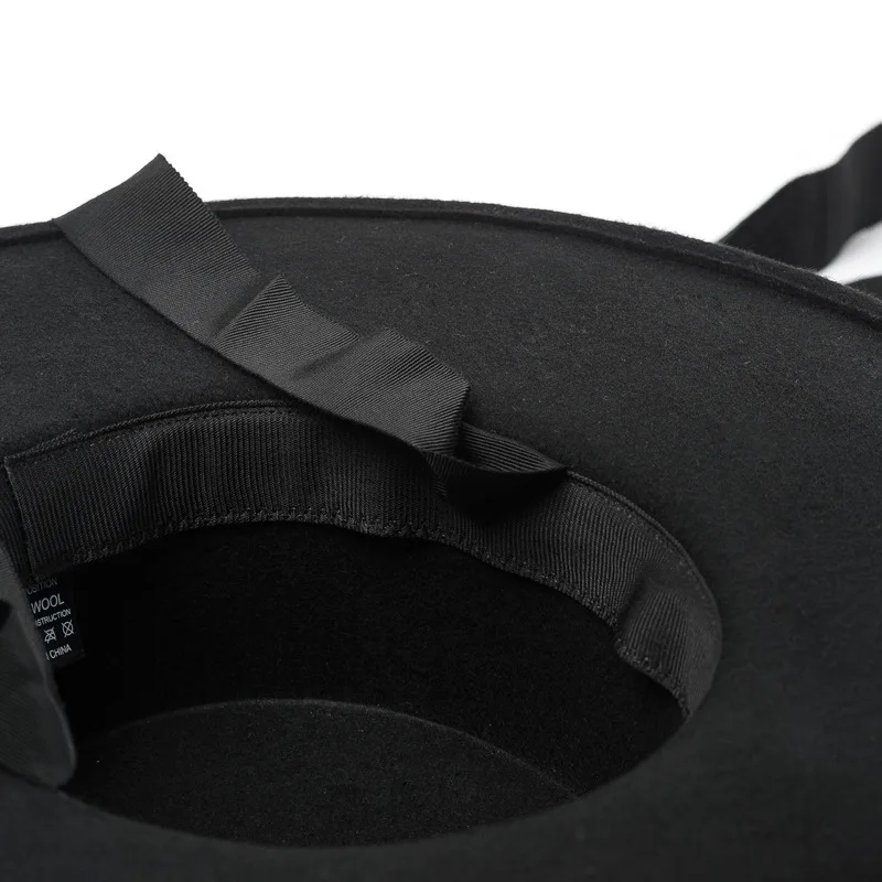 01906-HH8142 autumn winter FLAT jazz cap wool long black ribbon fedoras cap men women leisure panama hat